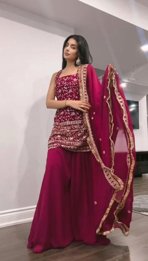 Pink Sharara Suit, Embroidery Lace Border, Indian Suits For Women, Pink Sharara, Red Kurti, Heavy Embroidery, Etsy Wedding Dress, Indian Suits, Sharara Set