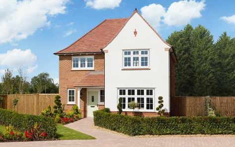 cambridge-exterior-brick-render-35948 Brick Rendering, Redrow Homes, Rendered Houses, Coastal Exterior, Cambridge House, House Cladding, Brick Exterior House, Bungalow Design, House With Porch