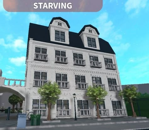 Bloxburg French Apartment, Realistic Bloxburg Apartment Exterior, Paris City Bloxburg, Bloxburg Town Aesthetic, City Inspo Bloxburg, Bloxburg Vampire House, Aesthetic Bloxburg Town, Paris Bloxburg Layout, Fence Codes Bloxburg