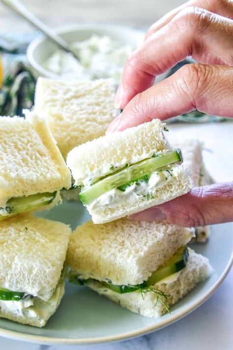 Cucumber Sandwiches are the perfect addition to your next tea party, bridal shower, or Mother's Day brunch. Made with just a handful of ingredients, they're simple, fresh, and so delicious! Cucumber Tea Sandwiches Recipes, Tea Party Sandwiches Recipes, Cucumber Sandwiches Recipes, Lemon Tree Dwelling, White Sandwich Bread, Cucumber Tea Sandwiches, Tea Party Sandwiches, Tea Sandwiches Recipes, Bite Size Food