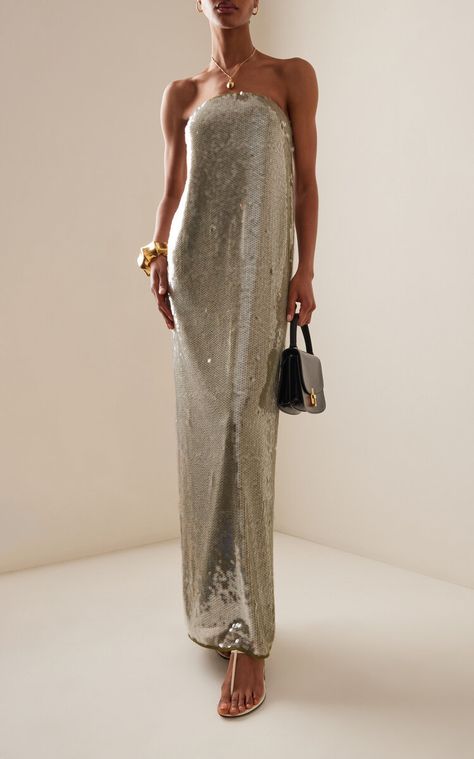 MODA OPERANDI: STAUD Casey Strapless Sequined Maxi Dress… Draculaura Aesthetic Outfit, Sea Hag, Sequins Wedding Gown, Gala Night, Resort 2024, Fall 23, Nye Outfits, Soft Life, Event Dress