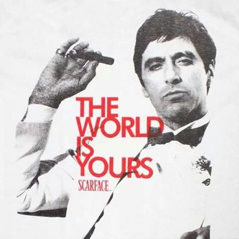 Scarface-The World Is Yours Requiem Of A Dream, Scarface Poster, Scarface Movie, Tony Montana, Japon Illustration, Michelle Pfeiffer, Al Pacino, Film Posters, The Godfather