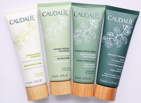 Caudalie Mask Line-Up Caudalie Mask, Girly Cosmetics, French Products, Lemon Face Mask, Fragrance Photography, Mask Collection, Pampering Routine, Sephora Skin Care, Skincare Packaging