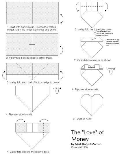 how to fold paper money into a heart How To Make A Dollar Heart, Money Heart Tutorial, Folding Money Into A Heart, Fold Money Into Heart, How To Fold A Dollar Into A Heart, How To Make A Heart Out Of Money, How To Fold Money Into A Heart, How To Make A Heart Out Of A Dollar Bill, Heart Ring Origami