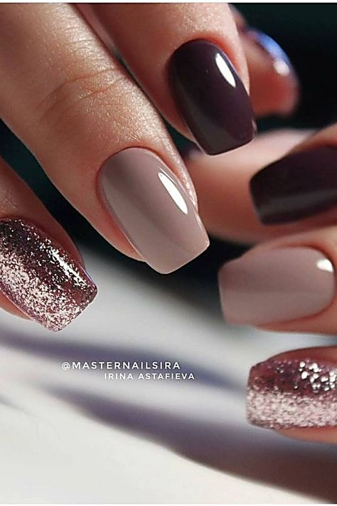 Nail colors that we're obsessing over. You will too! Elegant Fall Nails Designs, Greige Nails Design, Work Nails Professional Fall, Nail Ideas For 30th Birthday, Neutral Fall Manicure, Nude Fall Nails Short, Wedding Nails Design Bridesmaid, Dip Nail Designs Winter, Fall Bridesmaid Nails