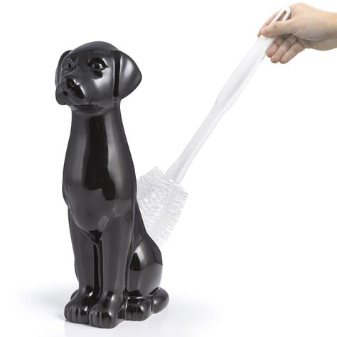 PRICES MAY VARY. Novelty sitting black Labrador toilet brush holder will bring whimsical charm to your bathroom Perfect for dog lovers Ceramic construction with a glossy finish in black Perfect for adding a touch of whimsy and fun to your bathroom décor The holder measures 5.70 inches wide, 9.45 inches deep, and 16.70 inches high, opening in back to store and hide brush Add a touch of whimsical charm to your bathroom with the Black Labrador Ceramic Toilet Brush Holder with Brush by Allure Home C Dog Holder, Ceramic Toilet, Ceramic Brush, Kids Shower Curtain, Tidy Bathroom, Sitting Dog, Toilet Brush Holder, Quirky Decor, Toilet Paper Holders