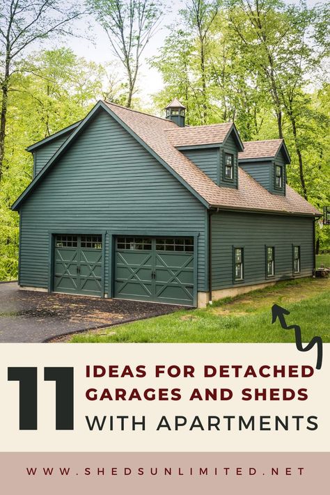 Detached garage Prefab Garage With Apartment, Shed Apartment, Garage Loft Apartment, Diy Garage Plans, Above Garage Apartment, Detached Garage Designs, Garage With Living Quarters, Prefab Barns, Prefab Garages