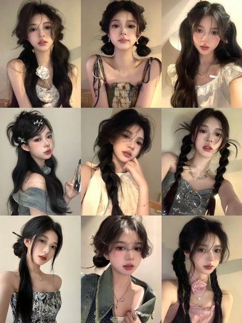 Elegant Hairstyles For Wavy Hair, Unpopular Hairstyles, Cute Hairstyles No Bangs, Pisces Hairstyle, Korean Hairstyles, Hair Style Korea, Hair Inspiration Long, Korean Hair, Hair Textures