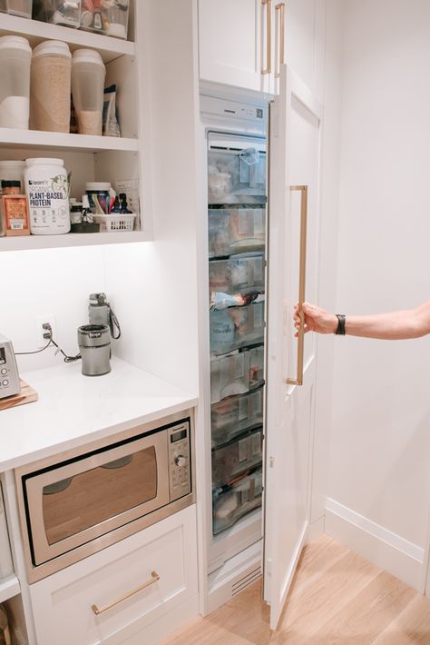 Butler's pantry with a built-in hidden fridge Hidden Fridge Built Ins, Pantry With Fridge, Hidden Fridge, Pantry Fridge, Butler’s Pantry, Laundry Design, Butlers Pantry, Kitchen Interior Design Decor, Butler Pantry