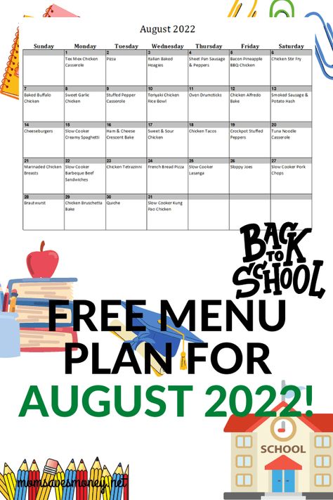 Keep stress in the kitchen to as minimal as possible with this monthly menu plan for August 2022. Includes printable meal plan calendar with 31 easy, family-friendly, homemade recipes the whole family will love. This done-for-you meal plan makes cooking family dinner and saving money easy! Get the free meal plan and printable calendar now. August Meal Calendar, August Meal Plan, August Meals, Meal Plan Calendar, Weekly Meal Plan Family, Plan Calendar, Monthly Meal Plan, Meal Planning Calendar, Italian Baked Chicken