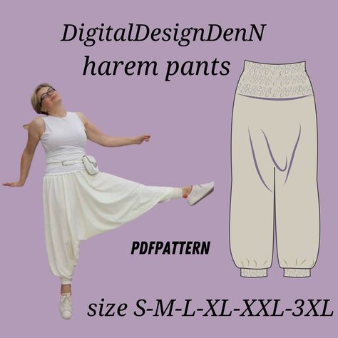 Diy Harem Pants Pattern, Harem Pants Sewing Pattern, Yoga Pants Diy, Harem Pants Diy, Afghan Pants, Harem Pants Pattern, Sarouel Pants, Japanese Pants, Yoga Pants Pattern