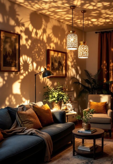 Cozy Lighting living Room Cozy Room Lighting Ideas, Warm Lighting Lamps, Natural Lighting Home, Warm Apartment Aesthetic Living Room, Cozy Lamps Living Room, String Lights In Living Room, Spot Lights Ceiling Living Room, Ambiance Lighting Living Room, Warm Lighting Aesthetic