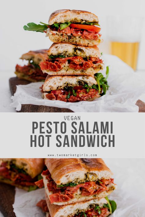 Vegan Salami, Salami Sandwich, Crunchy Bread, Sandwich Easy, Vegan Comfort Food Recipes, Vegan Sandwich Recipes, Pesto Sandwich, Crispy Bread, Easy Vegan Lunch