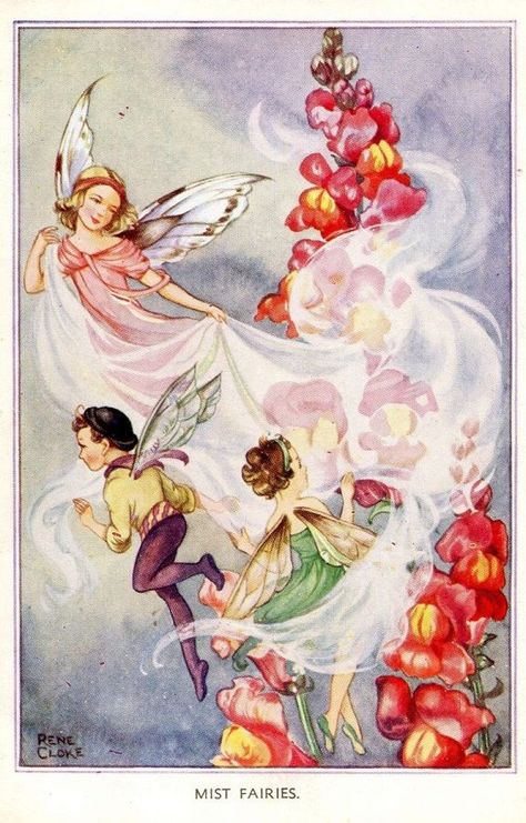 Rene Cloke, Three Fairies, Pilgrim Fathers, Faery Art, Fairy Paintings, Vintage Fairies, Fairytale Art, The Mist, Beautiful Fairies