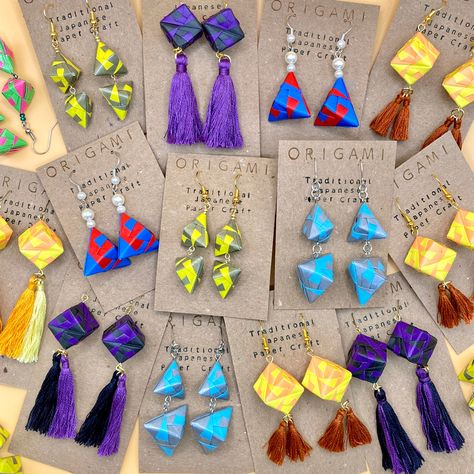 2023 Autumn Collection 🍁 Origami Earrings 🛒 Available in my Etsy shop! #fashion #handmadeearrings #giftideas #handmadejewelry #earrings #etsyseller #papercraft #statementjewelry #handmade #shopsmall #lightweightearrings Origami Christmas Tree, Origami Earrings, Origami Cards, Mothersday Cards, Origami Artist, Origami Ideas, Paper Collage Art, Christmas Origami, Bee On Flower