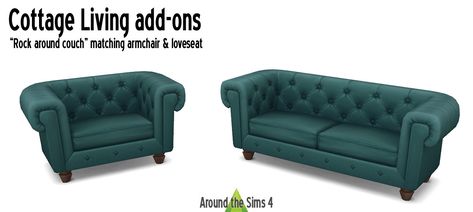 Sims Cc Couch, Sims 4 Couches Cc, The Sims 4 Cottage Living, Sims 4 Add Ons, Small Velvet Sofa, Cottage Couches, Sims 4 Cottage Living, Cottage Sofa, Around The Sims 4