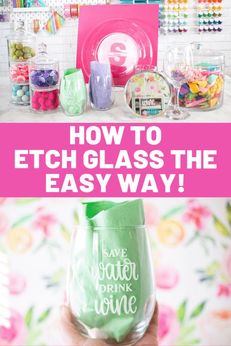 Glass Etching Tutorial, Stencil Cricut, Glass Etching Diy, Glass Etching Cream, Etching Diy, Glass Etching Projects, Glass Etching Designs, Etching Cream, Vinyl Stencil