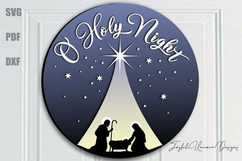 Nativity Scene Round Sign SVG | O Holy Night Door Hanger SVG#nativitysceneroundsignsvg #oholynightdoorhangersvg #mangerscenesignsvg Be Still Sign, Door Rounds, Diy Studio, Door Hanger Svg, Christmas Door Hanger, Christmas Graphics, O Holy Night, Flag Background, Home Sign