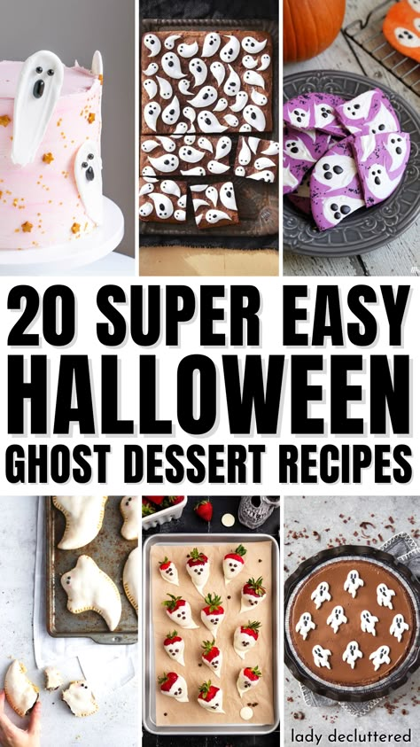 20 Super Easy Halloween Ghost Dessert Recipes Halloween Party Dessert Ideas Easy, Halloween Desserts Ghost, Halloween Ghost Fruit Kabobs, Halloween Ghost Snacks, Easy Spooky Treats For Halloween, Casper Themed Snacks, Ghost Recipes Halloween Treats, Spooky Marshmallow Treats, Ghost Party Food Ideas