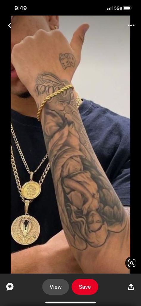 Men Arm Tattoo Ideas Half Sleeves, Tattoo Ideas For Men Sleeve Angel, Kingdom Of God Tattoo, Chicano Forearm Tattoo, Forearm Sleeve Men, Angel Tattoo Forearm, Angel Arm Tattoo, Upper Sleeve Tattoo Women, Upper Sleeve Tattoo