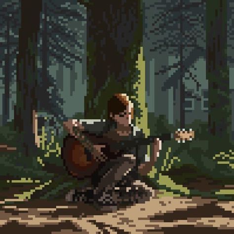 Last Of Us, Pixel Art, Guitar, Forest, Art