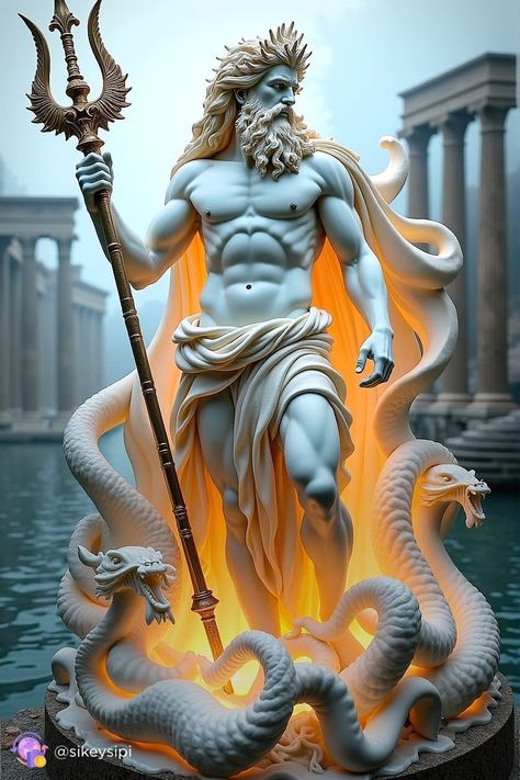 The Sea's Guardian** 🌊🏛️  This majestic sculpture of Poseidon embodies the power and mystery of the ocean. If you love art that merges classical mythology with modern AI technology, our Telegram channel is your next stop. Click to explore more! https://buysnap.tech/sikeysipi 🌟 #AIArt #Poseidon #OceanPower #DigitalSculpture #TelegramArt Poseidon Design, Poseidon Logo, Poseidon Symbol, Poseidon Art, Classical Mythology, Digital Sculpture, Legends And Myths, Telegram Channel, Next Stop