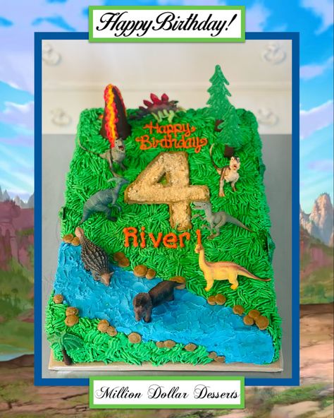 Sheet Cake Dinosaur Theme, Buttercream Dinosaur Cake, Dinosaur Sheet Cake, Dinosaur Theme Cake, Dinosaur Rawr, Dinosaur Cakes, Jurassic Park Birthday Party, Jurassic Park Birthday, 5 Cake