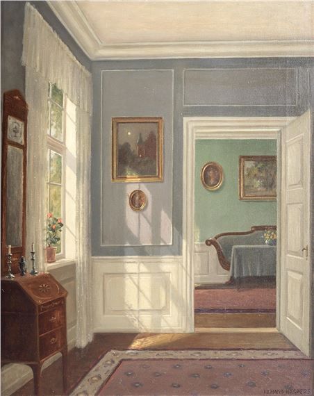 Artwork by Hans Hilsoe, Sunlit interior, Made of oil on canvas Sunny Interior, Interior Paintings, Blue Interior, Classical Art, Global Art, Interior Art, Art Market, Interior Paint, Aesthetic Art