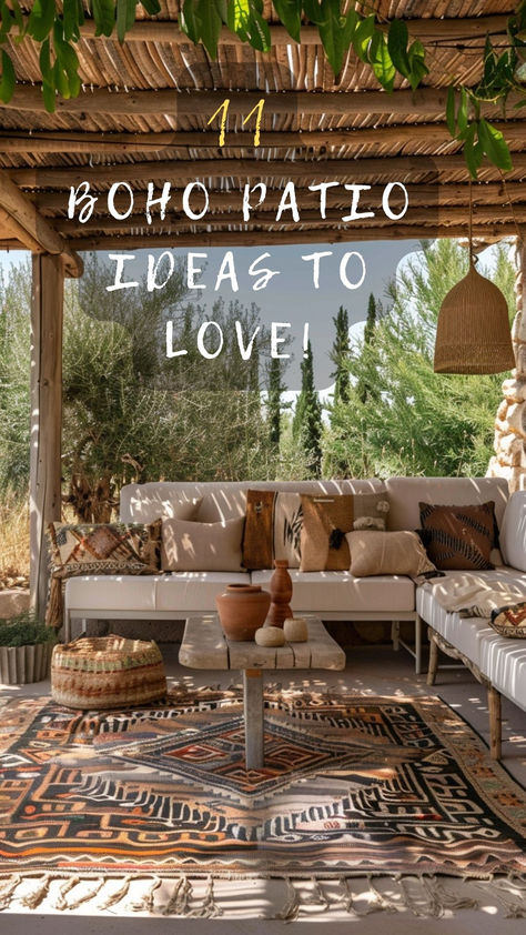 Dreaming of a boho paradise outdoors? 🌿🌼 Click to discover 11 enchanting boho patio ideas that will transform your outdoor space into a serene retreat. #BohoPatio #OutdoorDecor #PatioIdeas #BohemianStyle #OutdoorLiving Boho Patio Ideas Outdoor Spaces, Patio Rugs Outdoor Ideas, Boho Outdoor Patio, Boho Patio Ideas, Boho Backyard, Bohemian Decor Inspiration, Balcony Ideas Apartment Outdoor, Art Deco Living Room, Boho Patio