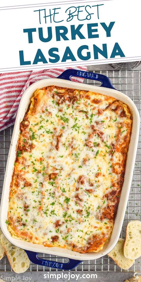 Turkey Lasagna is the most delicious comfort food. This lasagna recipe uses a from scratch sauce and is perfect for freezing and pulling out on a busy weeknight. Lasagna Recipe Turkey Meat, White Turkey Lasagna, Lasagna Ground Turkey, Turkey Lasagna Recipe With Ricotta, Ground Turkey Lasagna Recipe, Lasagna Turkey, Turkey Lasagna Recipe, Ground Turkey Lasagna, Healthy Lasagna Recipes