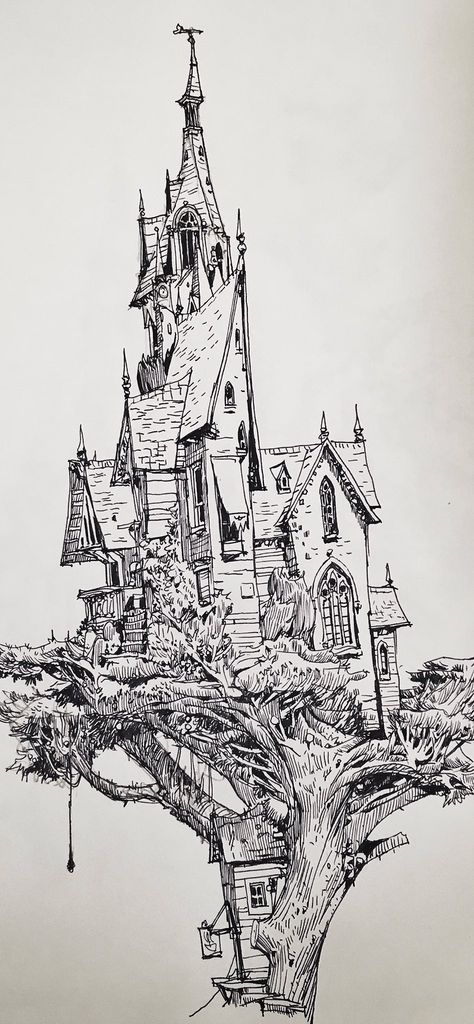 Ian Mcque, Landscape Sketch, Arte Fantasy, Urban Sketching, Art And Illustration, 판타지 아트, Ink Illustrations, Architecture Sketch, Environment Concept Art