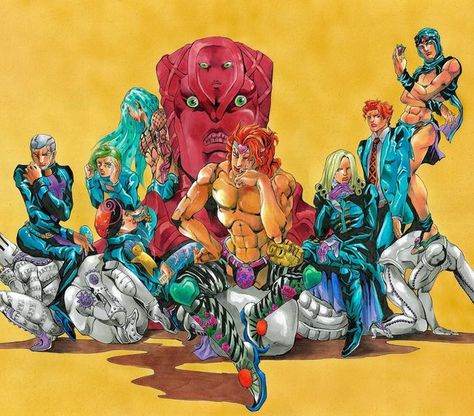 Official Jojo Art, Jojo Art Style, Jojo Part 5 Poster, All Jojos Together Official Art, Jjba Part 2 Official Art, Jjba Cover Art, Jojo Villains, Jojo Videos, Arte Ninja