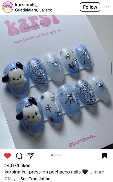 Pochacco Nails, Really Cute Nails, Nail Tattoo, Hair Reference, 3d Nail Art, Funky Nails, 3d Nails, Cute Acrylic Nails, Simple Nails