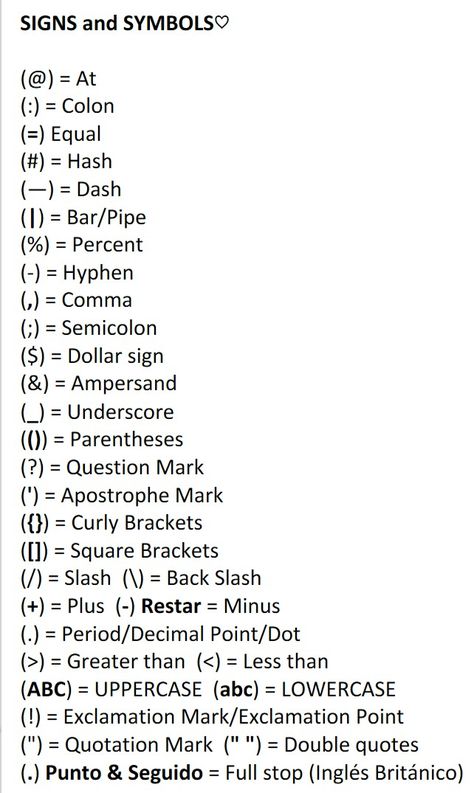 Signs and Symbols♡ Sms Language, English Vocab, Learn English Grammar, English Language Teaching, English Writing Skills, English Idioms, Learn English Vocabulary, English Language Learning, English Writing