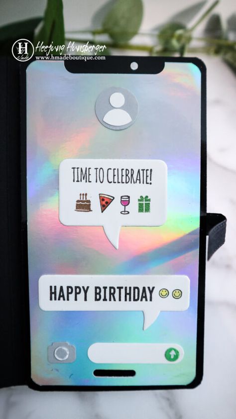 iphone Card for Father's Day - H MADE BOUTIQUE Papa Birthday Card, Card For Father, Holographic Paper, Iphone Diy, Note Books, Father's Day Cards, Phone Cards, Birthday Cards Diy, Phone Card