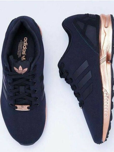 rose gold/ navy blue adidas Gold Adidas, Adidas Zx Flux, Adidas Shoes Women, Adidas Zx, Nike Shox, Nike Basketball, Crazy Shoes, Nike Zoom, Winter Wear