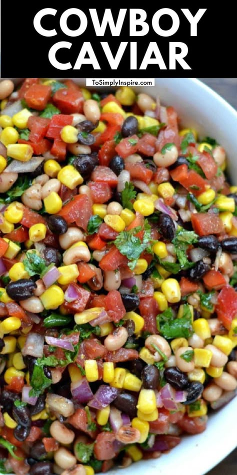 Must-make appetizer for any occasion! This Cowboy Caviar dip is always a hit!! It's so quick to make and serve with tortilla chips! Caviar Dip Recipe, Cowboy Caviar Dip Recipe, Easy Cowboy Caviar, Summer Dip Recipes, Cowboy Caviar Dip, Caviar Dip, Finger Sandwich, Vegetable Appetizers, Caviar Recipes