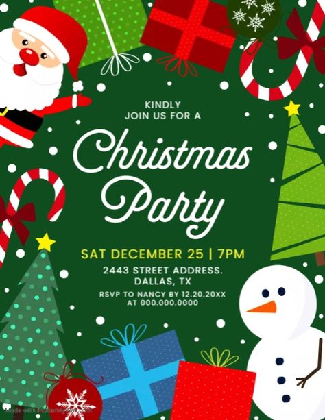 Christmas Party Tarpaulin Layout, Christmas Party Invites Template Free, Christmas Invitation Card Design, Christmas Invitations Template Free, Christmas Invitations Ideas, Christmas Invitation Templates, Christmas Party Background, Snowman Presents, Preschool Christmas Party