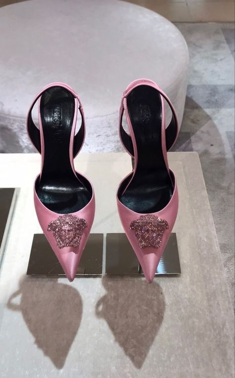 Pink Versace Heels, Balenciaga Heels, Open Heels, Versace Heels, Versace Bag, Hot Pink Heels, Versace Pink, Dr Shoes, White Nike Shoes