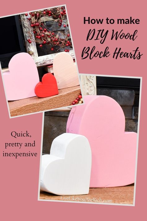 These DIY Wood Block Hearts make great Valentine’s Day decorations. They were inexpensive and only cost about $5.00 for all six (we did have all the tools needed for the project so that kept costs down). They were pretty quick to make as well. Diy For Husband, Wooden Hearts Diy, Heart Crafts Kids, Wooden Hearts Crafts, Love Blocks, Craft Stick Projects, Blocks Preschool, Preschool Crafts Fall, Valentines Frames