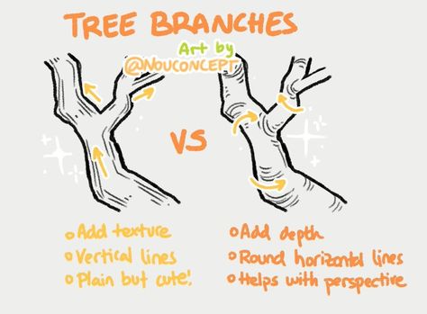 ✨ Nou ���🌱🌷✨ en X: "My tip for drawing pretty tree branches! 🧡✨ (two ways) https://t.co/nYdSPSW3DF" / X Tree Branch Art, Drawing Tree, Branch Art, Pretty Trees, Texture Drawing, Guided Drawing, Tree Drawing, Human Art, Drawing Poses