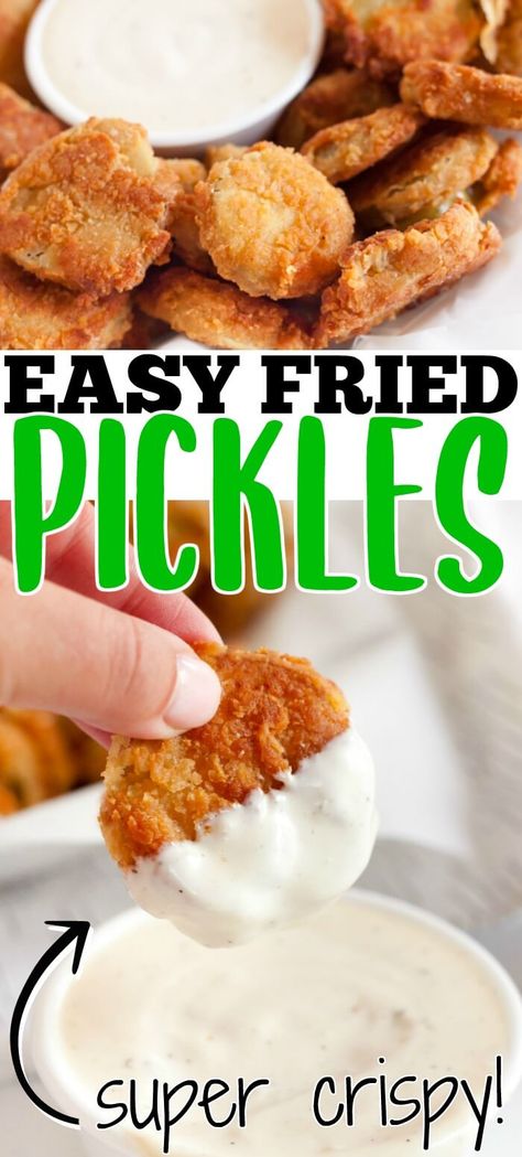 Easy Fried Pickles, Fried Dill Pickles, Deep Fried Pickles, Fried Pickles Recipe, Pickles Recipe, Dill Pickles, Fried Pickles, Ranch Dip, Easy Cooking Recipes