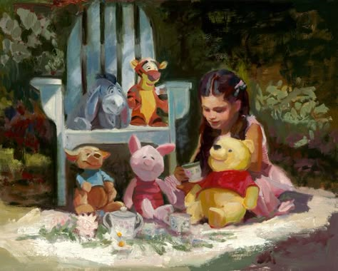 :D :D :D :D Art Childhood, Proper Tea, Winnie The Pooh Drawing, Pooh Corner, Childhood Art, Nostalgia Art, Garden Tea Party, Christopher Robin, Tea Party Garden