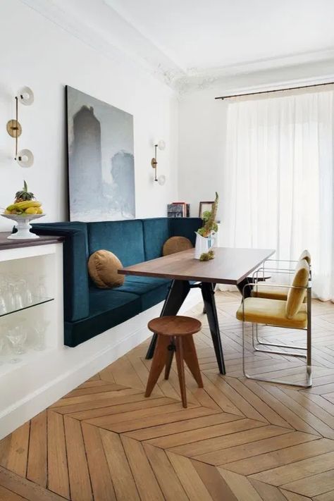 Seating In Kitchen, Dining Room Banquette, Banquette Seating In Kitchen, Kitchen Banquette, Kitchen Seating, Banquette Seating, Parisian Apartment, Paris Apartments, Dining Nook