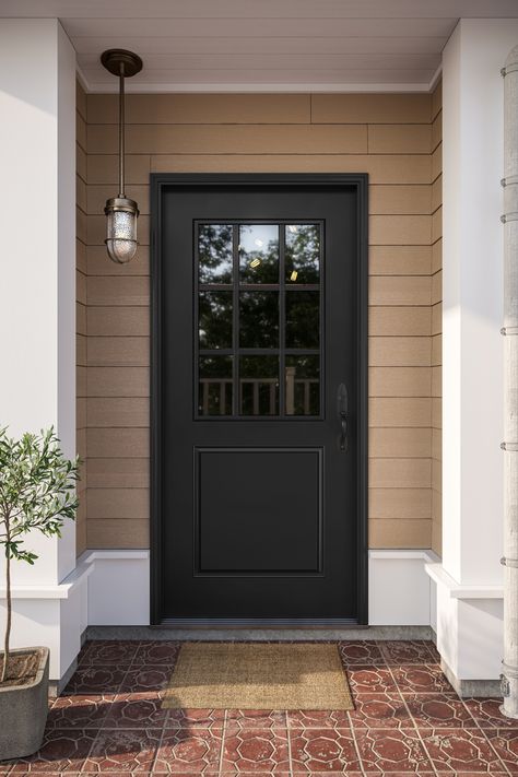 Front Storm Door Ideas, Interior Front Door Black, Front Door With Window, Black Steel Doors, Black Entry Doors, Door With Window, Black Exterior Doors, Entry Door With Sidelights, Interior Front Door