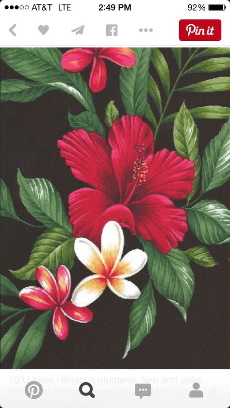 Hawaiian Flower Drawing, Hawaiian Tattoos, Tattoos Pictures, Hibiscus Tattoo, Hawaiian Fabric, Motif Art Deco, Hawaiian Tattoo, Hawaiian Art, Plant Tattoo