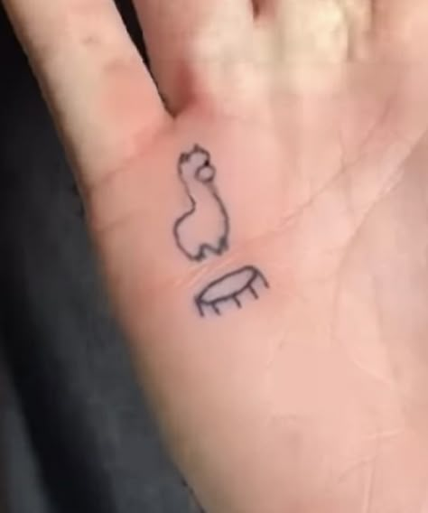 Tattoo Trampoline Hand, Llama Trampoline Tattoo, Lama On Trampoline Tattoo, Trampoline Tattoo On Hand, Stick Man Trampoline Tattoo, Trampoline Hand Tattoo, Hand Trampoline Tattoo, Mini Llama Tattoo, Trampoline Tattoo Hand