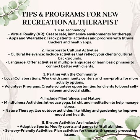 By integrating these unique ideas into your practice, you can enhance the effectiveness of your recreational therapy programs and create a more engaging and supportive environment for your clients #recreation #rectherapist #recreationtherapist #rectherapy #recreationaltherapy #therapeuticrecreation #ctrs #rectherapylife #mentalhealth #holistichealth #positiveaging #positivethinking #postivequotes #seniorliving #caretaker #activitydirector #selfcare #changequotes #nursing #inclusion #activity... Recreation Therapy Activities, Wilderness Therapy, Recreational Therapist, Recreational Therapy, Therapeutic Recreation, Psychology Notes, Athletic Attire, Recreation Therapy, Activity Director