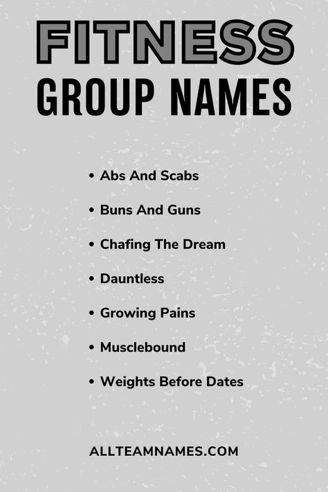 fitness group names list Fitness Group Names, Fitness Team Names, Crossfit Team Names, Christian Gym, Workout Names, Gym Group, Group Chat Names, Crossfit Humor, Calorie Workout