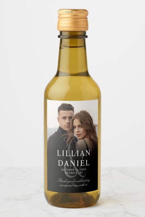 🏷️$13.05 📢Before Discount - 🎁 This Elegant Photo Wedding Mini Wine Label is perfect to add to wine bottles for your wedding favors. These labels feature a photo and small details to add personalization to your special day. 🥳🎉🥂🎁🔥 elegant wedding, script wedding, calligraphy, elegance, modern wedding, wedding sparkling wine, sparkling wine labels for wedding, wedding favors, wedding labels, wedding photo labels